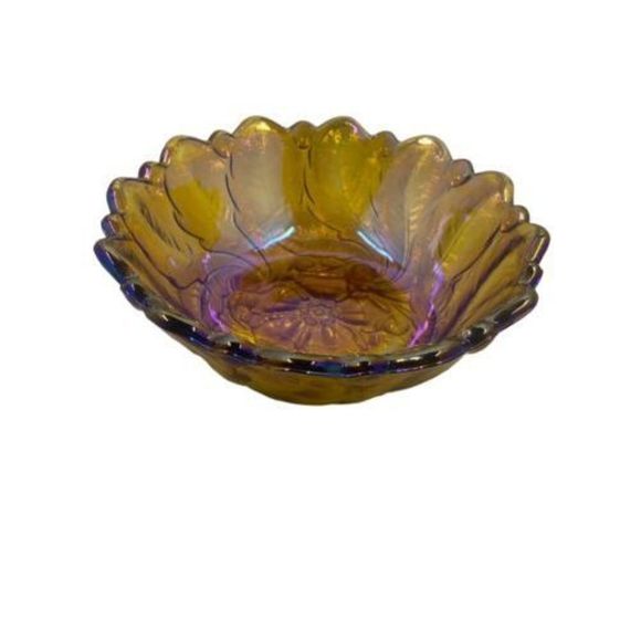 Amber Carnival Glass Footed Fruit Bowl Dish Iridescent 9" Fall Autumn VTG - Picture 1 of 5